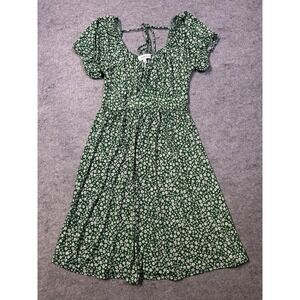 Gilli Women's Size Small Green Floral Feminine Tie Back Dress